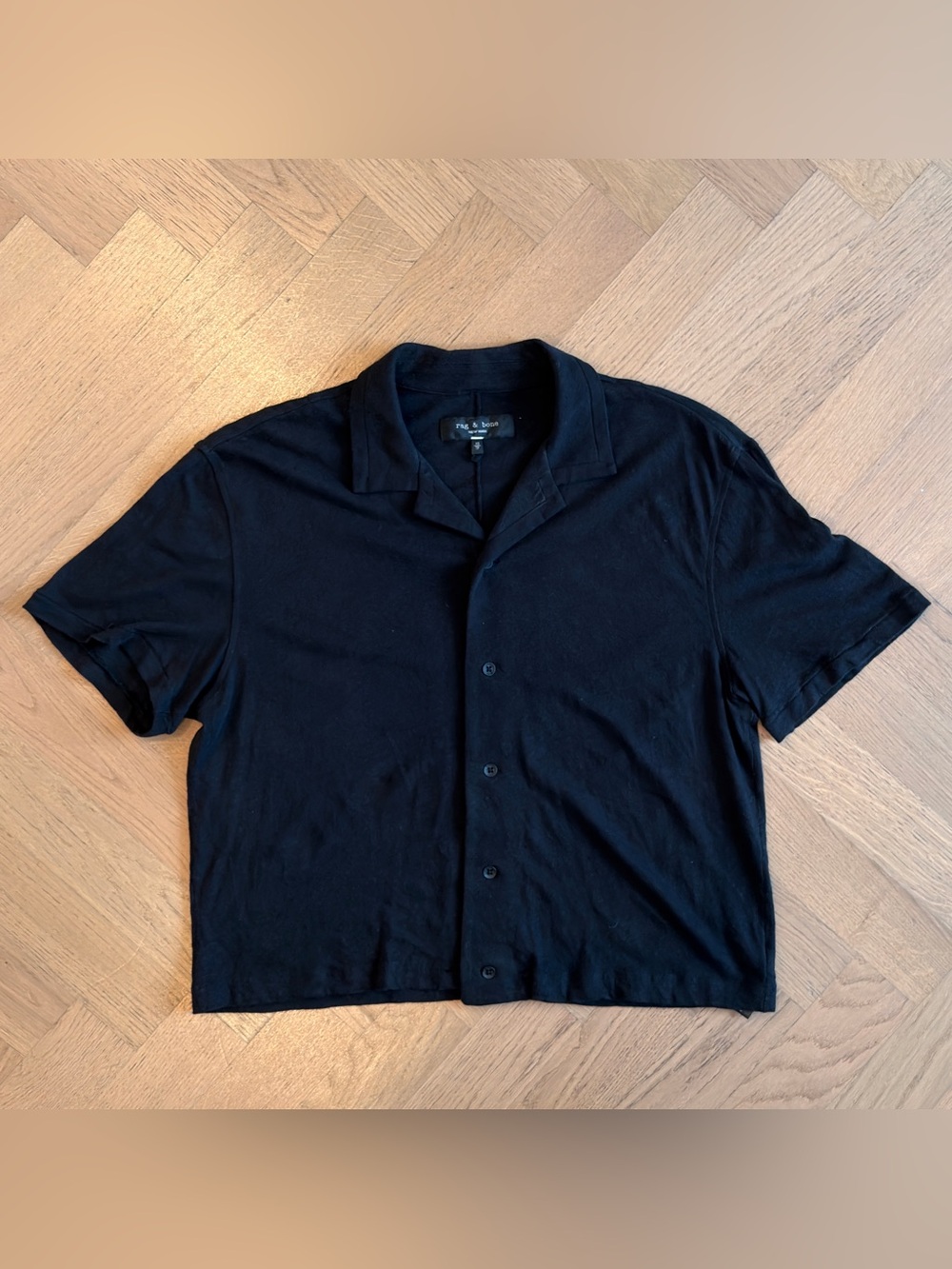 Rag & Bone Black Short-Sleeve Camp Collar Button-Down Shirt